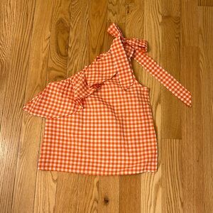 Never worn Orange and White Gingham one shoulder top Sz L